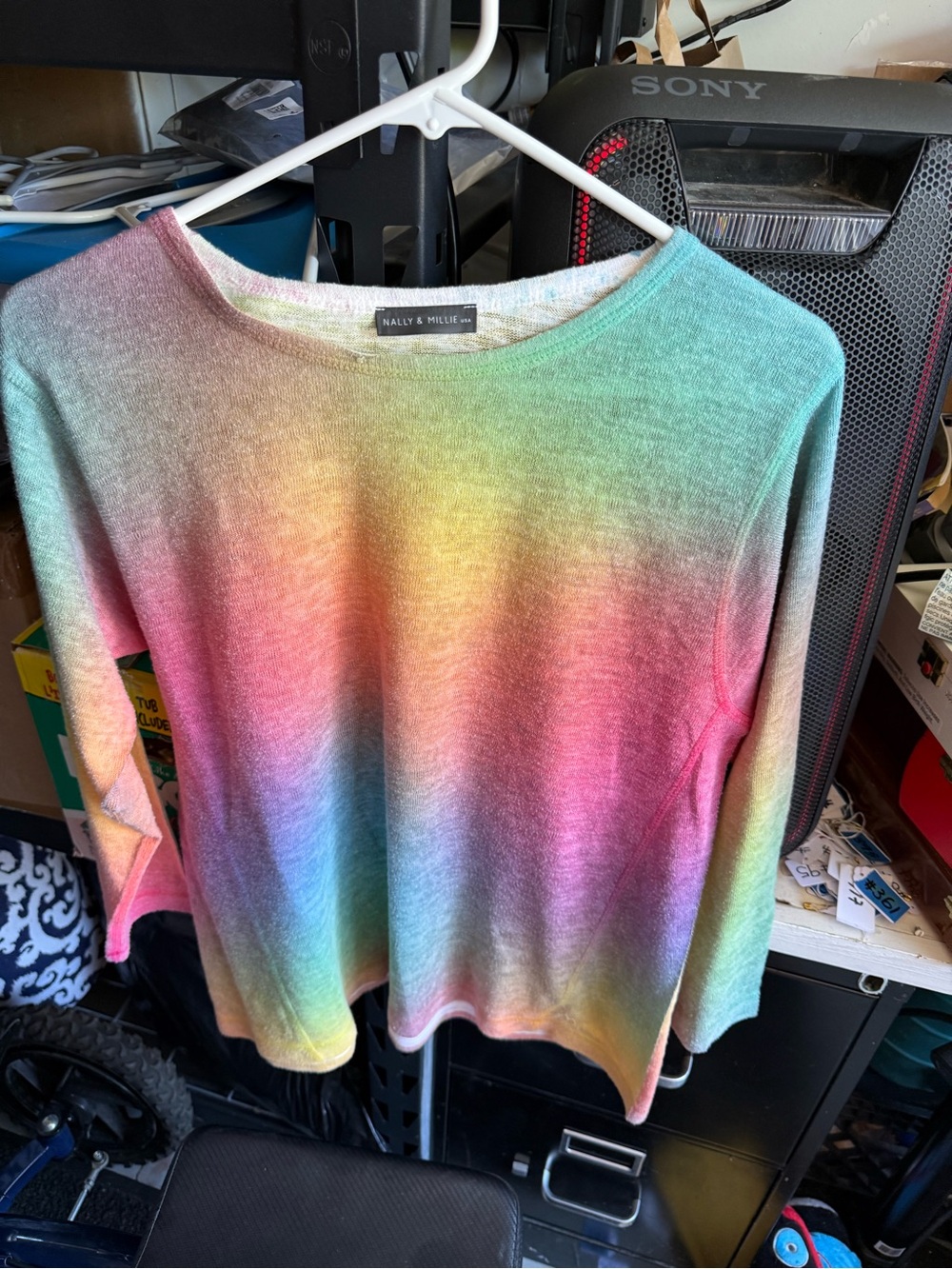 Nally & Millie Pastel Rainbow Ombre Knit Top